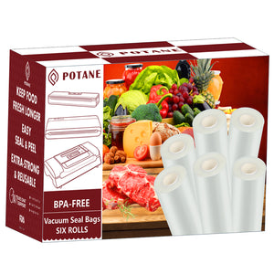 FOR VS5736-POTANE 6 Pack 11"x20'(3Rolls) and 8"x20' (3Rolls)Thickened Vacuum Sealer Bags , Smell-Proof, Puncture Prevention, Heavy duty. Commercial Grade, BPA Free, Great for Vacuum storage,Meal Prep or Sous Vide