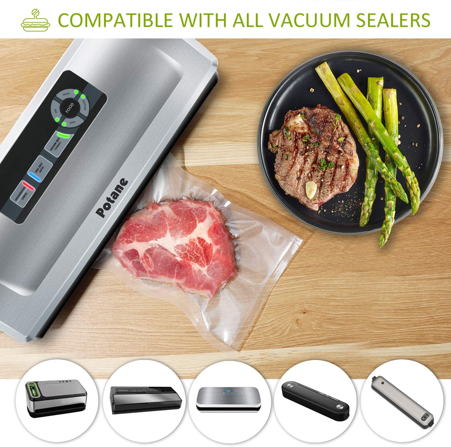 Potane Vacuum Sealer Machine, 85kPa Pro Vacuum Food Sealer, 8-in-1 Easy  Presets, 4 Food Modes, Dry&Moist&Soft&Delicate with Starter Kit, Compact